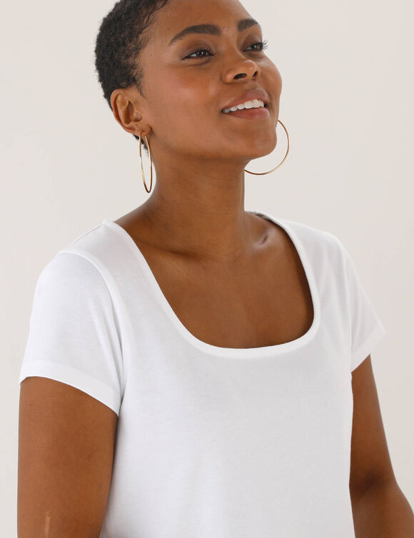 T-shirt col carr&eacute;, manches courtes (blanc)