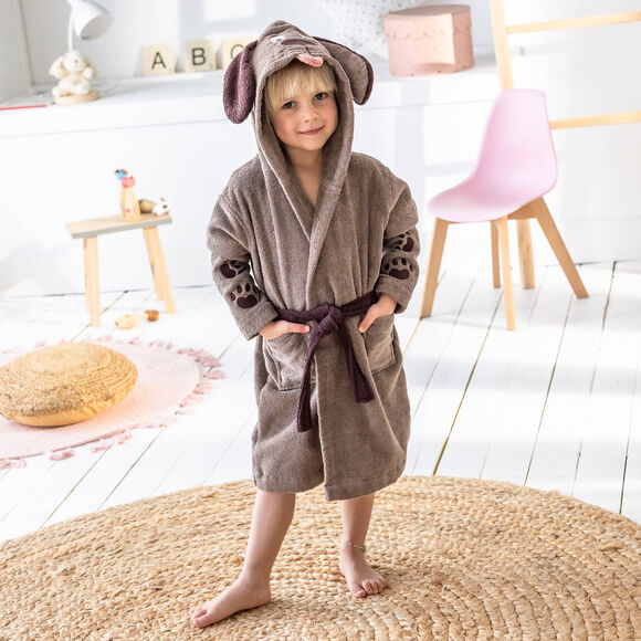 Peignoir de bain enfant chien éponge coton - 340g/m² (chocolat)