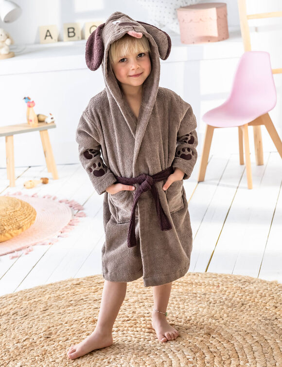 Peignoir de bain enfant chien éponge coton - 340g/m² (chocolat)