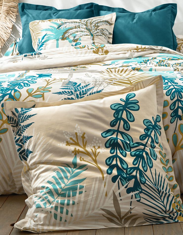 Bedlinnen Bornéo in katoen met palmboomprint, beige Bedlinnen Bornéo in katoen met palmboomprint, beige, hi-res image number 1