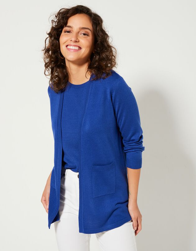 Gilet porter ouvert toucher cachemire (bleu dur)