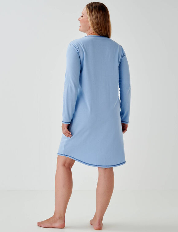 Kort nachthemd met geplaatst kersenmotief en lange mouwen (lichtblauw)