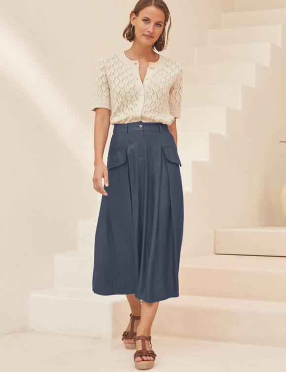 Jupe longue &eacute;vas&eacute;e (marine)