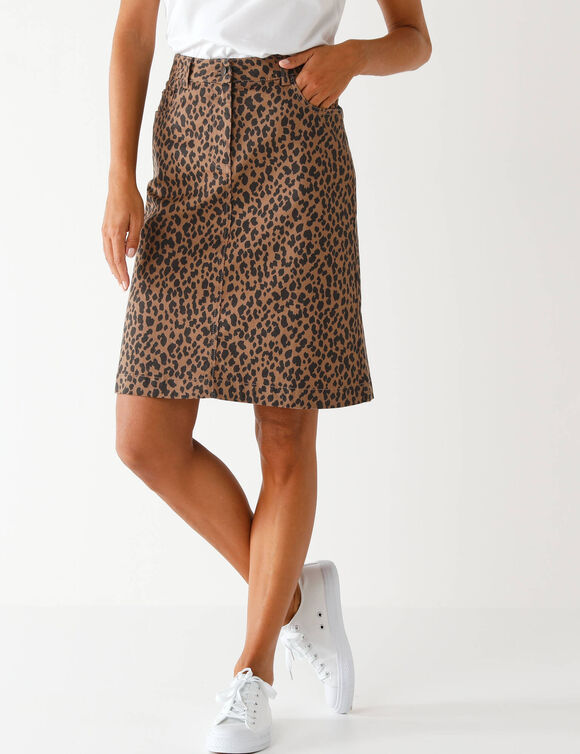 Uitlopende rok, luipaardprint (taupe / zwart)