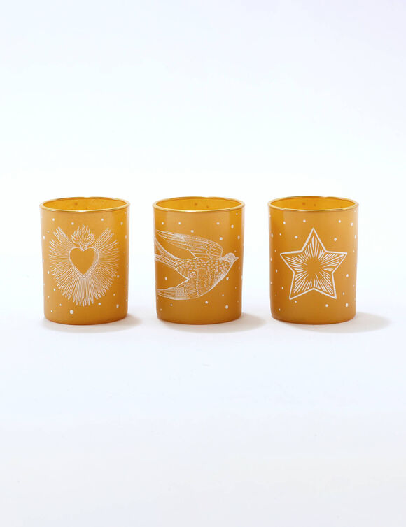 Glazen theelichthouder - set van 3 (goudkleurig)