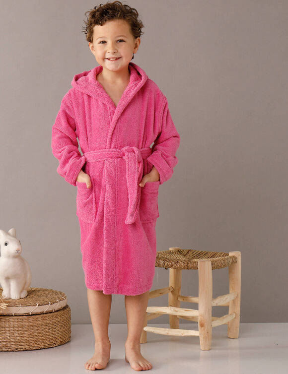 Peignoir enfant éponge bouclette à capuche (fuchsia)