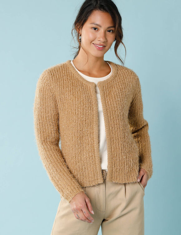 Gilet paletot Spécial Petites, maille poilue (beige)