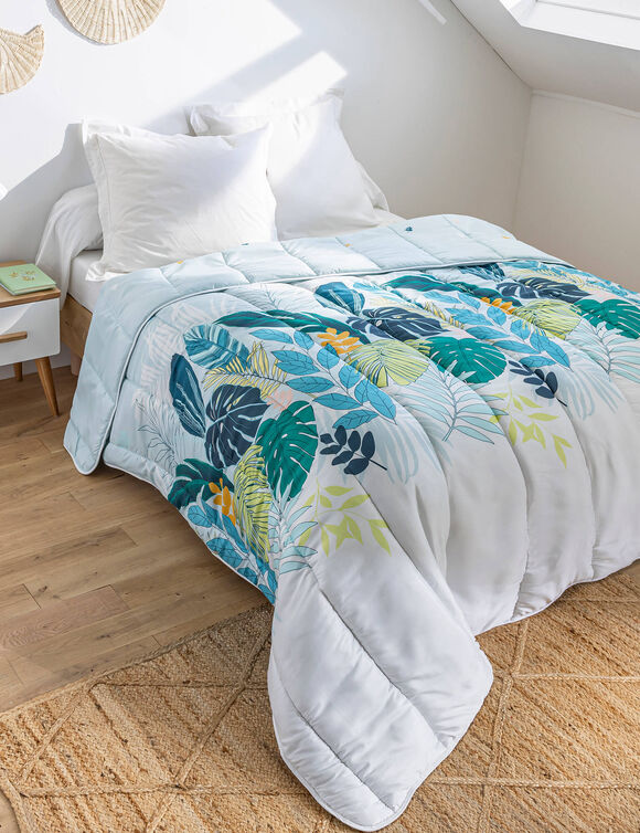 Dekbed in microvezel, plantenprint, 200 g/m2 (watergroen)