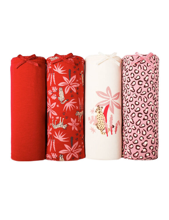 Katoenen slipjes met geassorteerde &bdquo;panter&ldquo;-motieven &ndash; Set van 4 (rood)