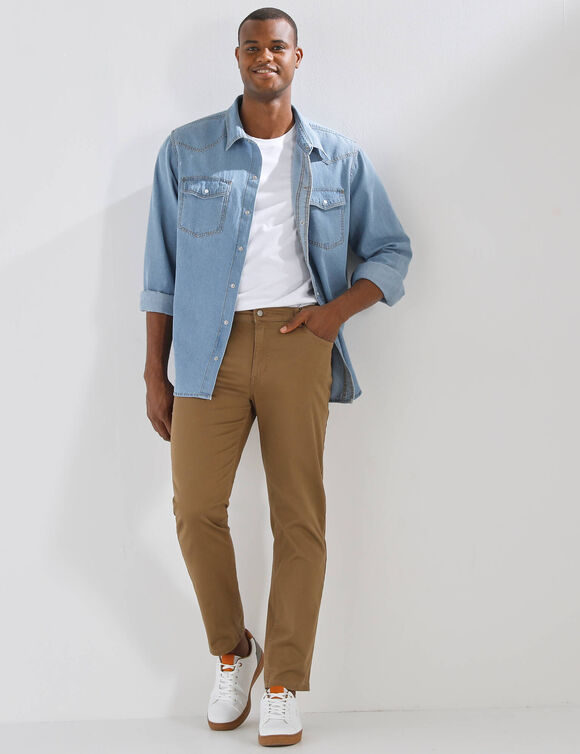 Chemise pressionn&eacute;e manches longues en jean (bleached)
