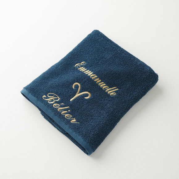 Serviettes de bain brodées Bélier personnalisable - 420g/m2 (pauwblauw)