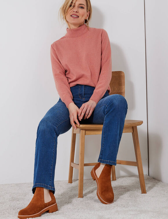 Pull col montant, laine d'agneau (rose chiné)