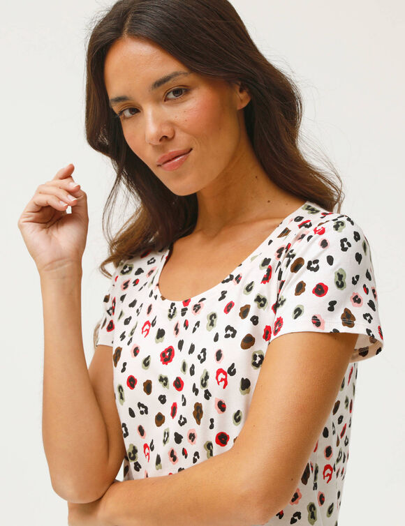 Tee-shirt manches courtes, imprim&eacute; peau de b&ecirc;te (&eacute;cru / kaki)