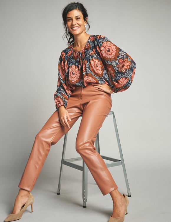Blouse en voile, imprimée (marine / corail)
