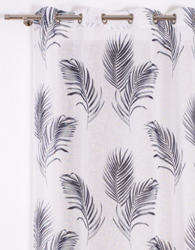 Panneau voile imprimé Feuilles de palmier finition oeillets (blanc / vert)