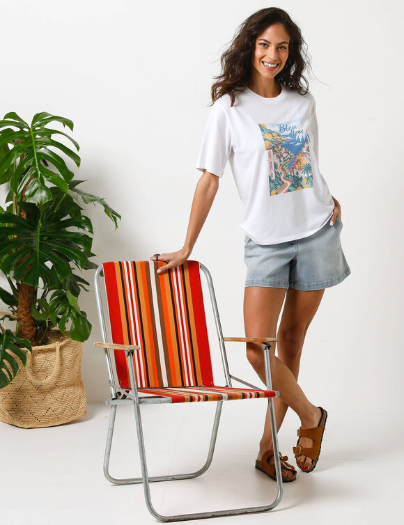 Los T-shirt met kaarte bedrukt, jersey (wit)