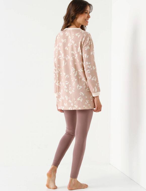 Pyjama legging en molleton, imprimé coeurs (beige / taupe)