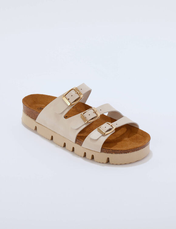 Leren muiltjes met 3 gespen (beige)