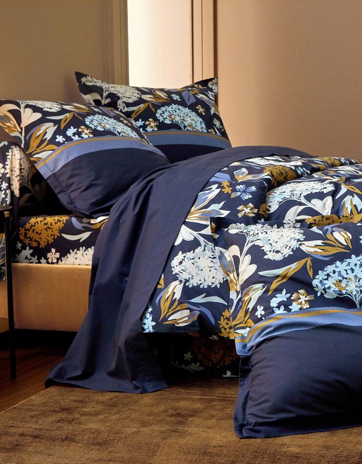 Linge de lit Hortense en coton imprimé fleuri (bleu)