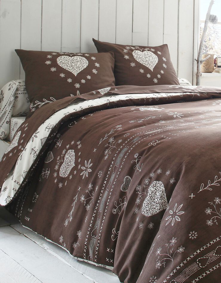 Linge de lit Anceny imprimé coeur - coton (chocolat)