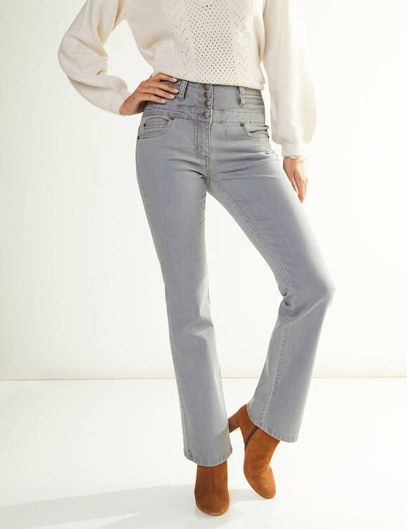 Jeans in bootcutmodel met hoge taille - binnenpijplengte 75 cm (grijs)
