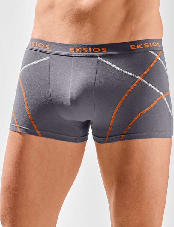 Boxer fermé uni élastiqué surpiqûres contrastées - lot de 4 (gris / noir)