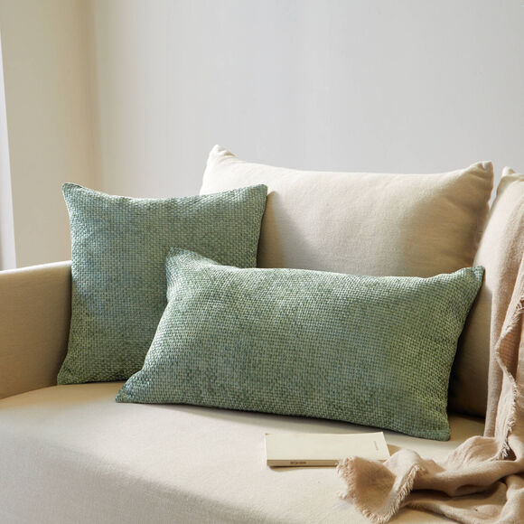 Housse de coussin unie tissage chenille - lot de 2 (vert)