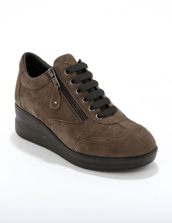 Baskets compens&eacute;es confort en cuir certifi&eacute; LWG (taupe)