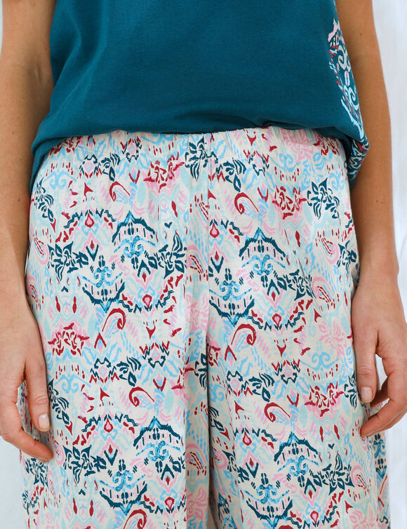 Pantacourt de pyjama imprimé Ikat (sable / bleu)