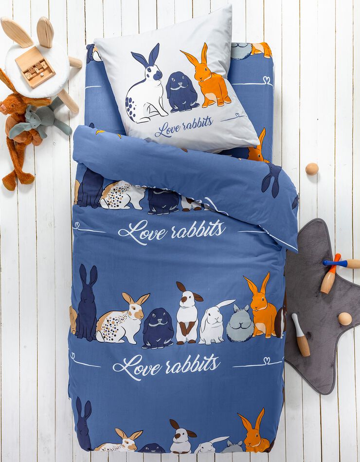 Bedlinnen Rabbit, in katoen met konijnprint (blauw)