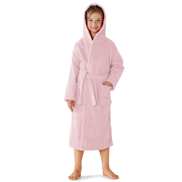 Badjas in lusjesbadstof met kap, voor kinderen (roze)