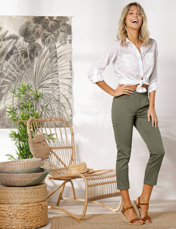 Pantacourt toile taille élastiquée (kaki)