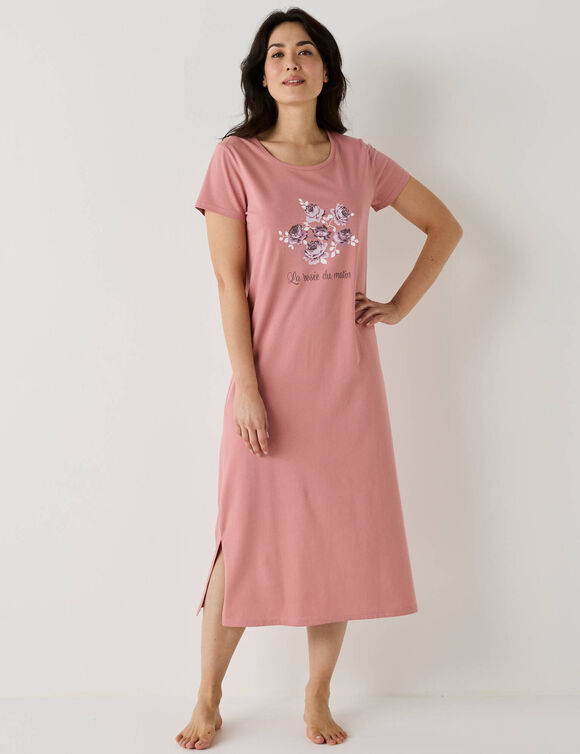 Chemise de nuit longue manches courtes  (rose)