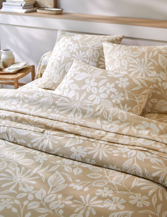 Linge de lit C&eacute;line en coton imprim&eacute; floral (sable)