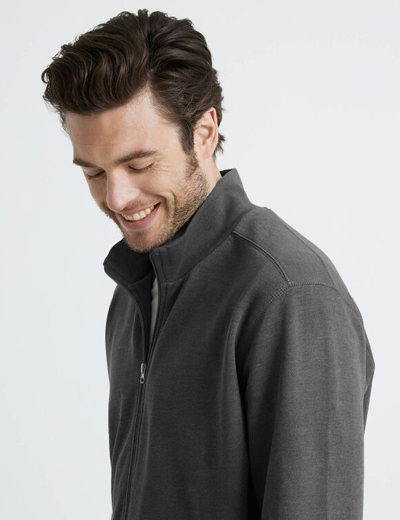 Sweat entièrement zippé uni (anthracite chiné)