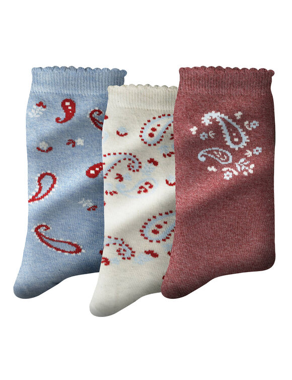 Chaussettes fantaisie &agrave; motifs cachemire - lot de 3 (bleu / bordeaux)
