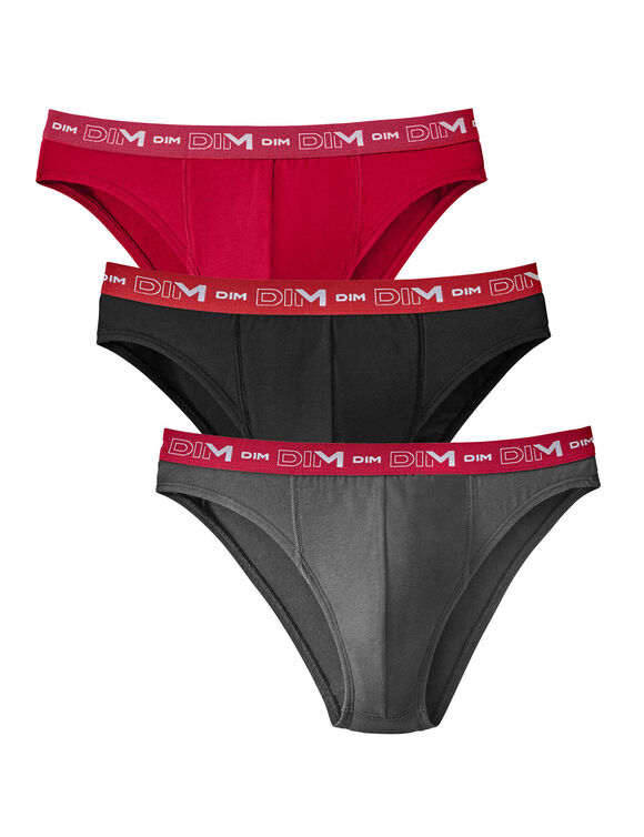 Slip fermé taille basse Dim - lot de 3 (noir + rouge + gris)