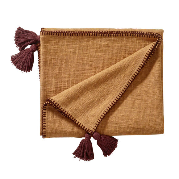 Plaid uni coton textur&eacute; (caramel)