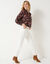 Blouse en coton imprimée fleurs, manches 7/8 (chocolat / rose)