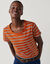 T-shirt ray&eacute; en fils teints col rond, manches courtes (caramel / &eacute;cru)
