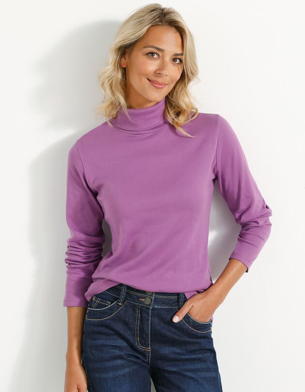 e-shirt col montant uni jersey coton bio (violet)