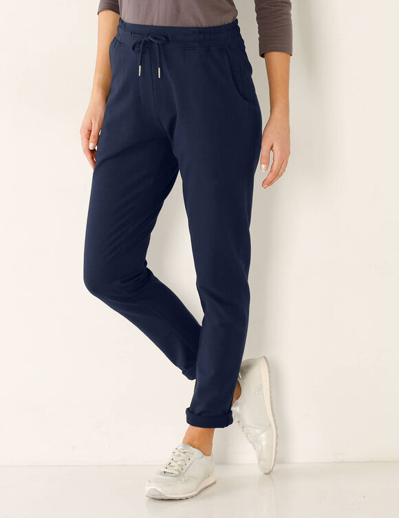 Joggingbroek met elastische tailleband van molton (marine)