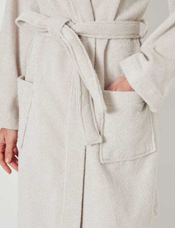 Peignoir court adulte col kimono éponge bouclette (sable)