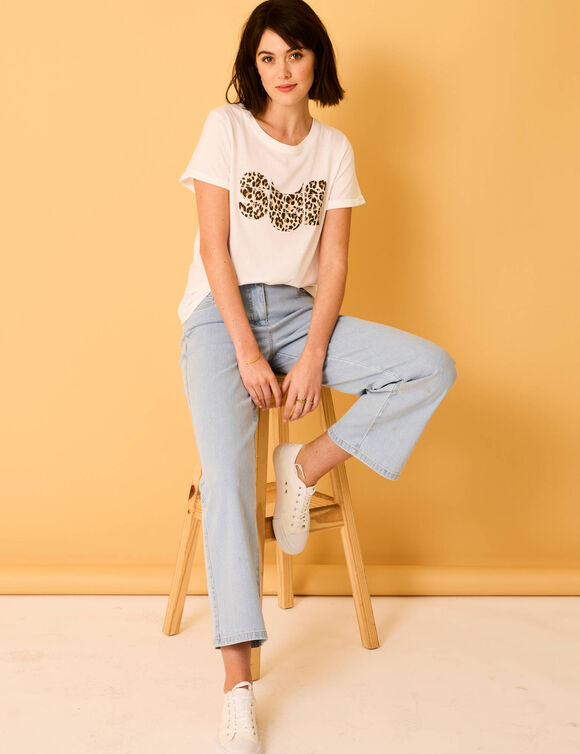 T-shirt manches courtes à revers, imprimé "sun" (blanc)