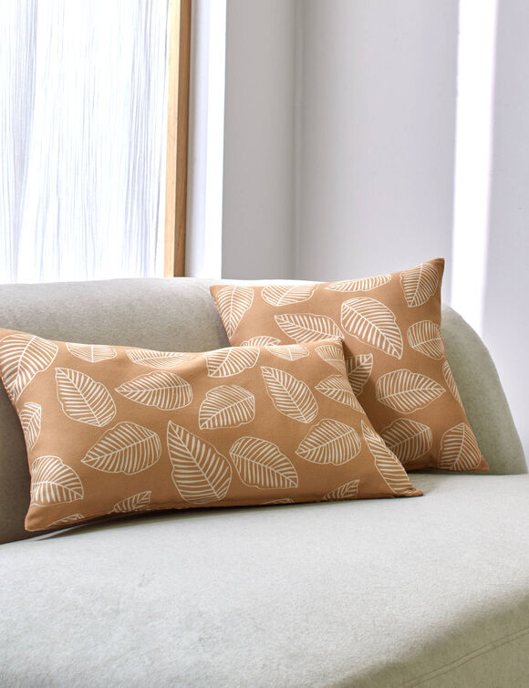 Housse de coussin imprimé petites feuilles - lot de 2 (ocre)