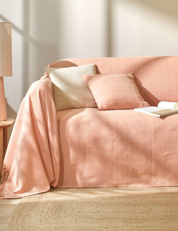 Plaid of sprei, effen katoen met artisanaal weefsel (roze)