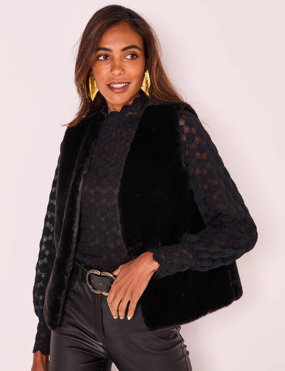 Veste sans manches en fausse fourrure  (noir)