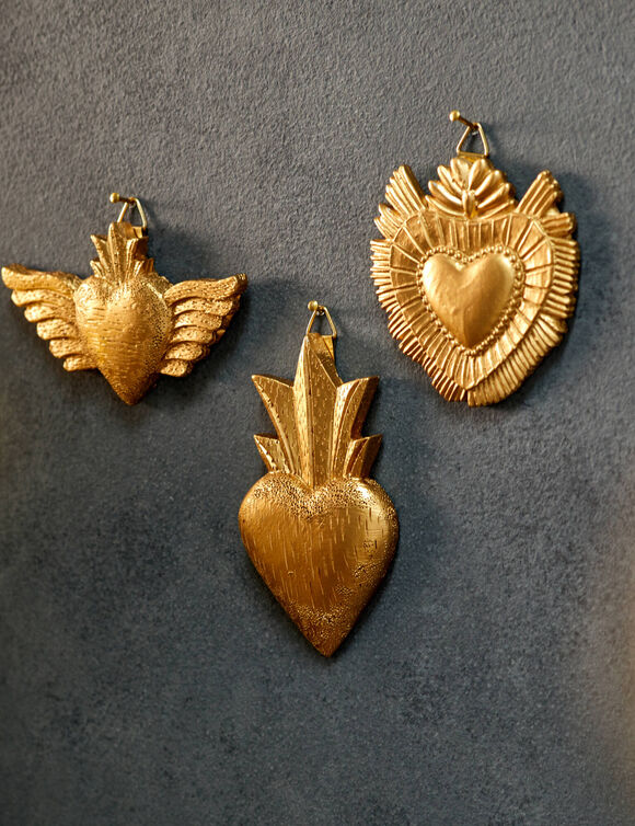Décorations ex-voto, polyrésine dorée - lot de 3 (doré)