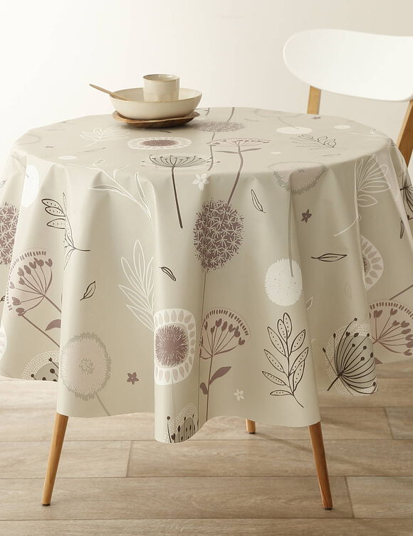 Nappe toile cirée imprimé pissenlits (taupe)