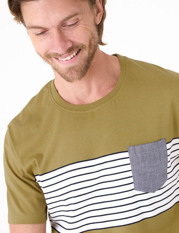 T-shirt ray&eacute; manches courtes (vert mousse)